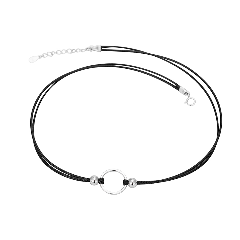Black Rope Round Choker S925 Sterling Silver A020